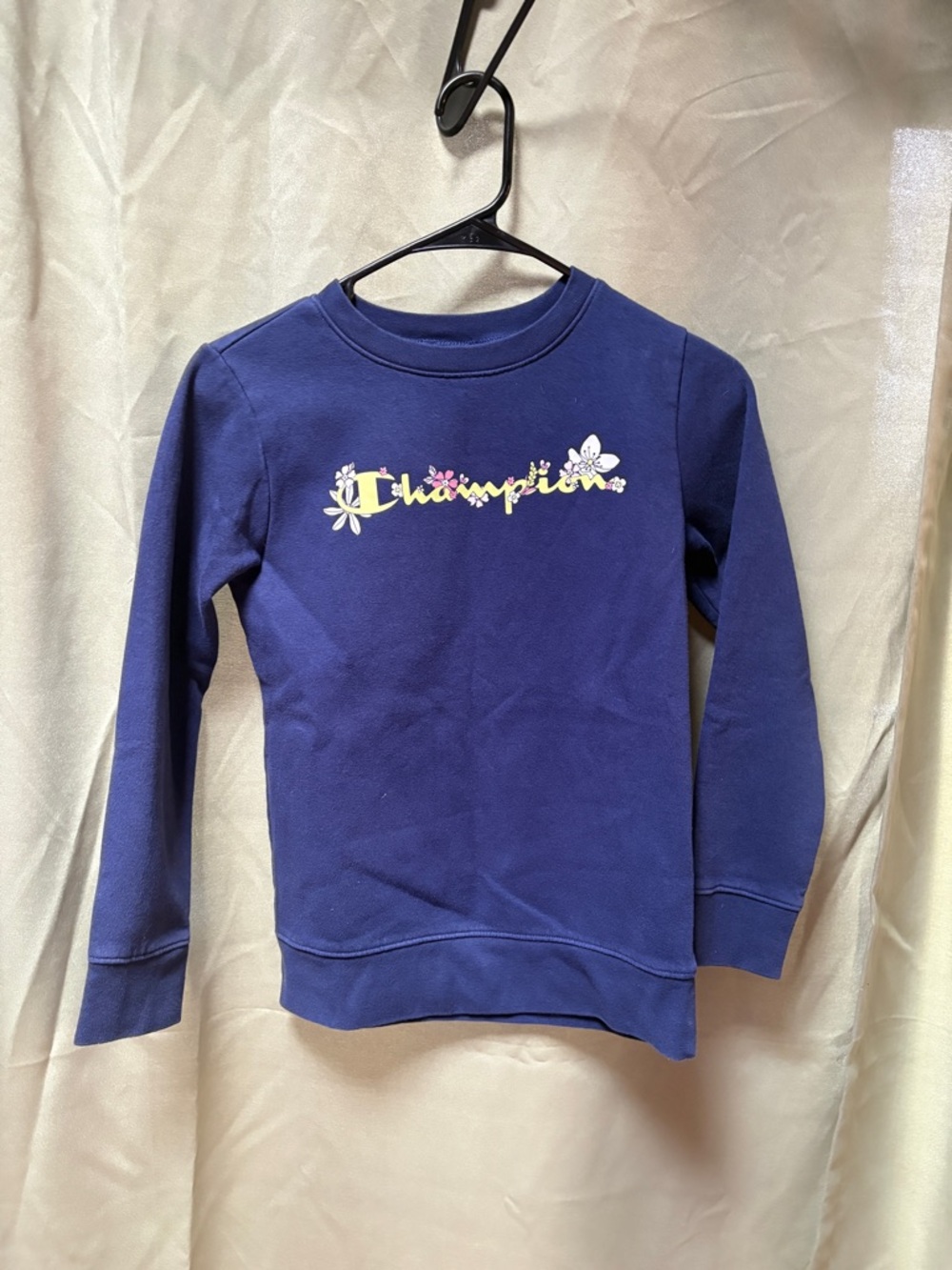 Champion Navy Sweatshirt with Yellow Floral Logo